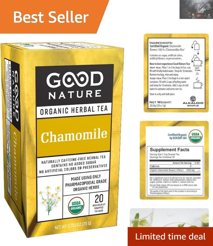 Calm and Relaxing Organic Chamomile Tea – 20 Bags – Naturally Caffeine Free