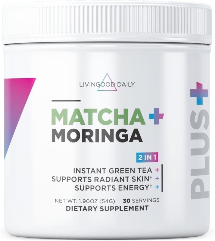 Livingood Daily Matcha + Moringa Powder, 30 Servings – 2in1 Matcha Powder