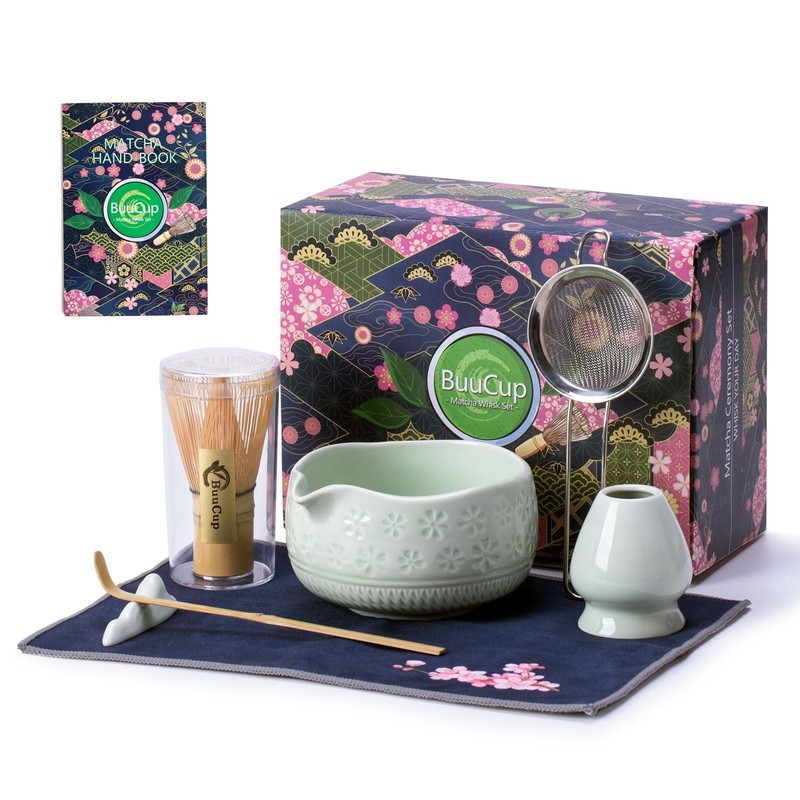 Matcha Whisk Set 7 Pcs Ceramic Kit Includes Bowl, Whisk, Scoop, Sifter