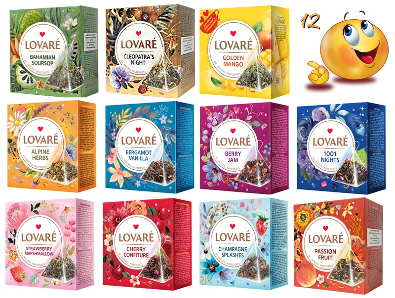 12 PACK – LOVARE Variety Tea SET 15 Pyramids Made in UKRAINE Feel The Love