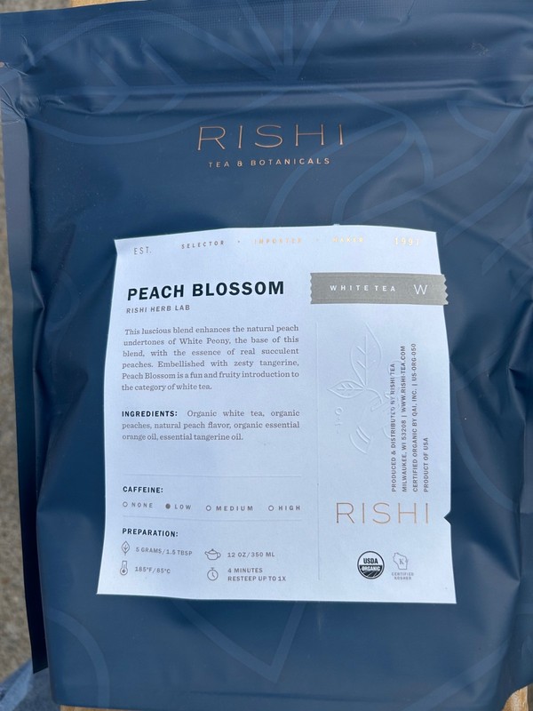 Rishi Tea Peach Blossom 12oz low caffiene BB 6/2027 White Organic