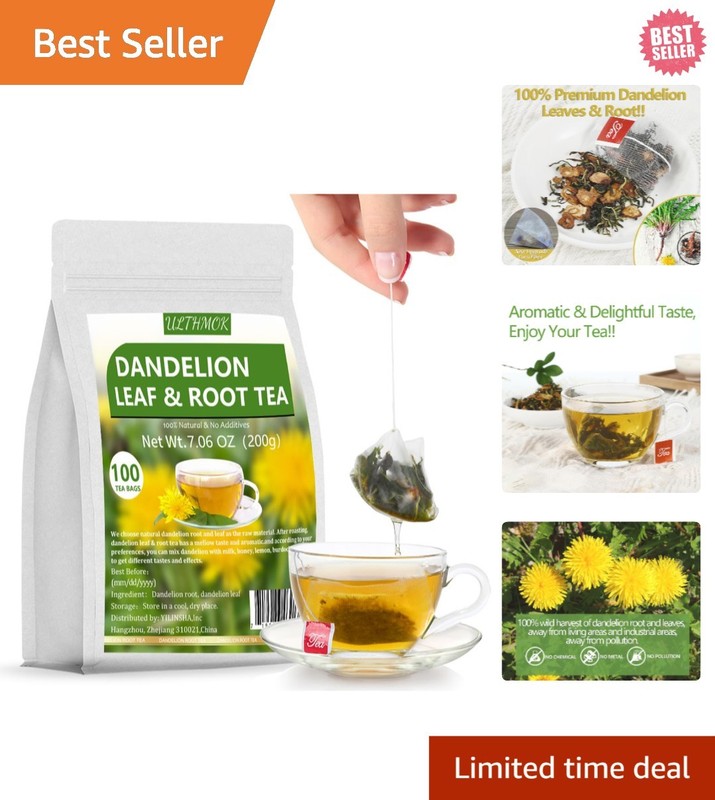 Dandelion Tea 100-Leaf & Root Herbal Tea Bags for Liver & Kidney Health Detox
