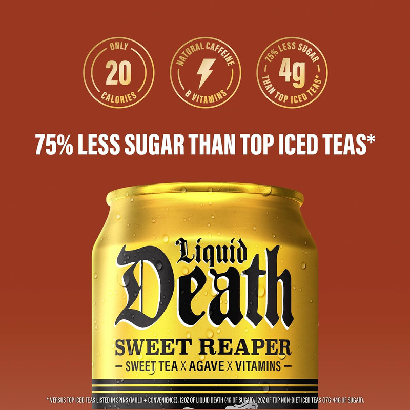 Liquid Death Iced Tea - Variety, Less Sugar*, Boost of Caffeine, B Vitamins, No gallery