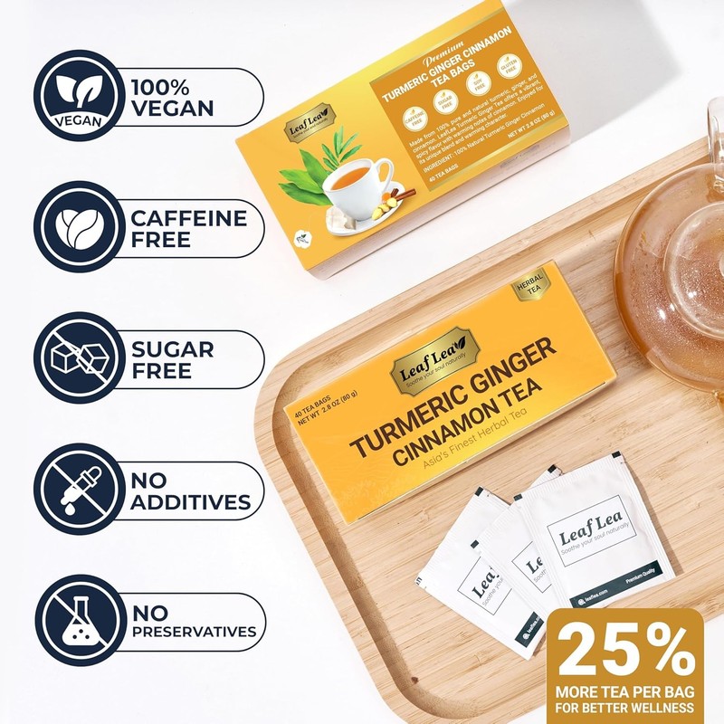 LeafLea 40 Turmeric Ginger Cinnamon Tea Bags, 100% Natural Ingredients Herbal Te gallery