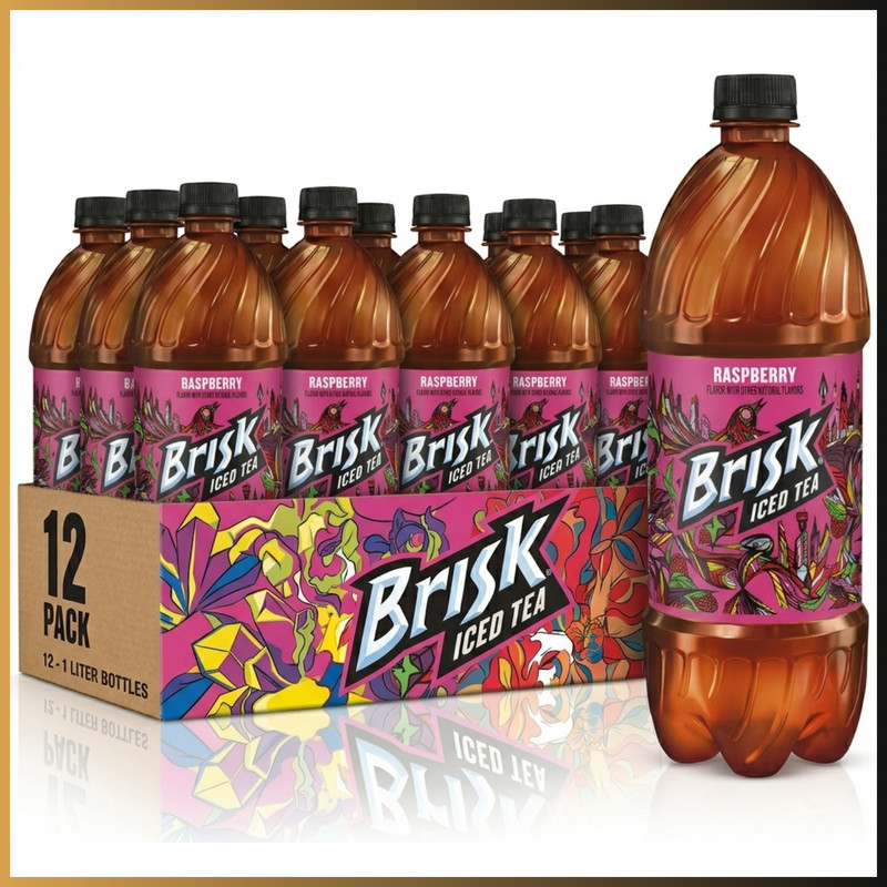 Brisk Raspberry Iced Tea 1 Liter Bottles 12 Pack Ready to Drink Refreshing Tea