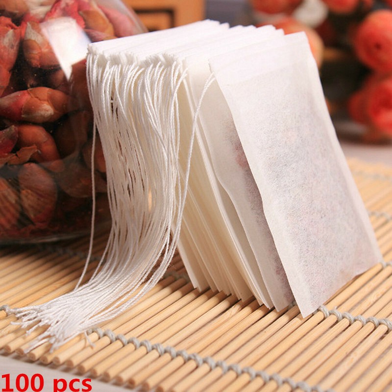 100Pcs Empty Tea Bags Filter Loose Paper Teabags Herb String Seal Heat US gallery