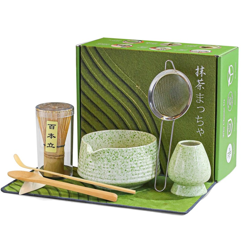 8 Pcs Matcha Whisk Set – 18OZ Ceramic Bowl with Spout, Matcha Sifter, Matcha …