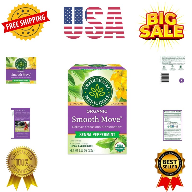 Organic, Smooth Move Tea, Peppermint & Senna – Helps Relieve Constipation Ove…