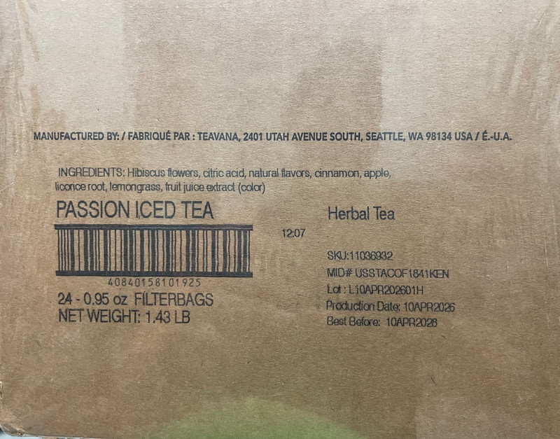 Starbucks Teavana Passion Iced Tea 24 x 0.95oz Filterbags 1.43lbs