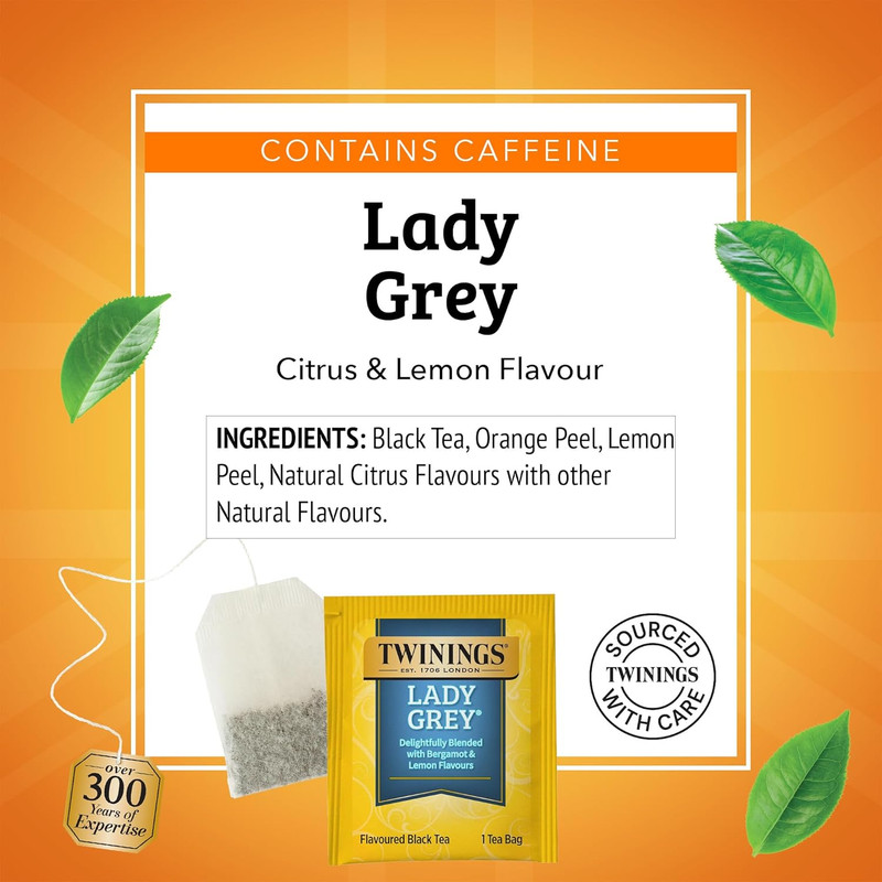 Lady Grey Black Tea Individually Wrapped Bags, 100 Count (Pack of 1), Orange Pee gallery
