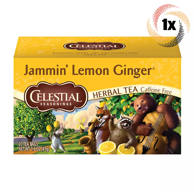 1x Box Celestial Jammin' Lemon Ginger Herbal Tea | 20 Bags Each | 1.6oz