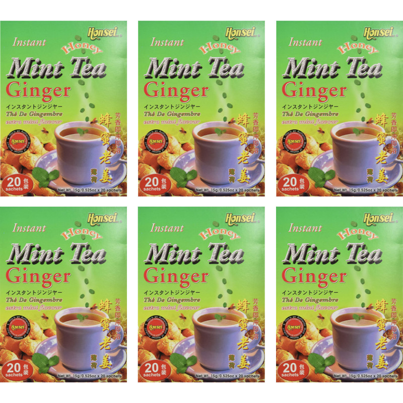 Honsei Instant Ginger Honey Mint Tea, 15g/0.52 oz.20 Sachets Each Box – 6 PACK