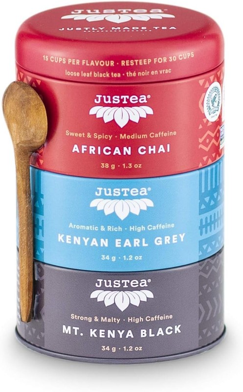 Black Tea Trio | Stacking Tins Variety Pack with Hand Carved Tea Spoon | Loose