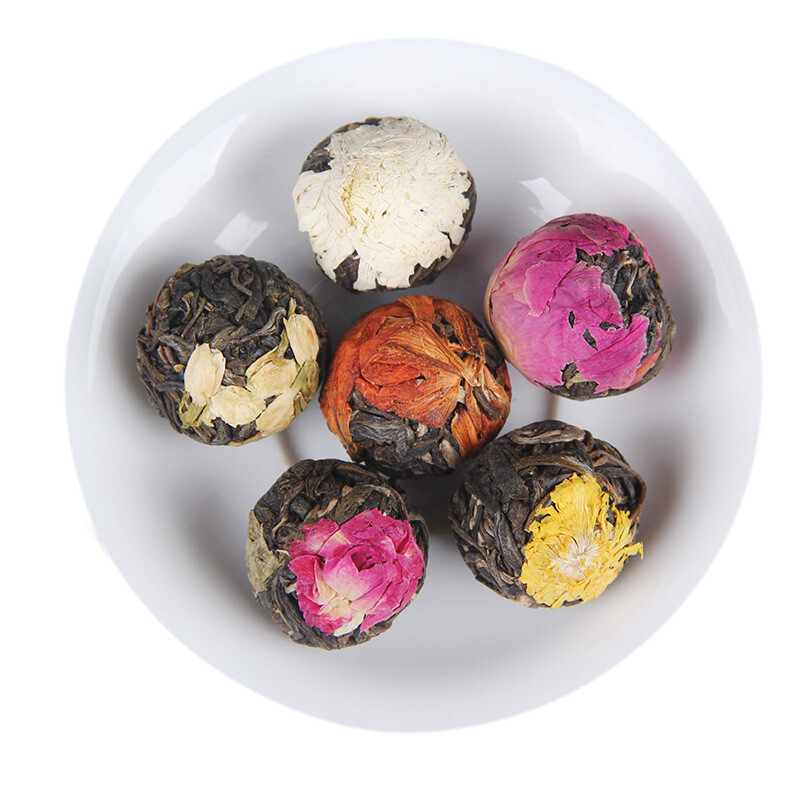 Handmade Ball-shaped Assorted Flowers Flowering Pu-erh Tea Raw 18 Pcs (120g) gallery