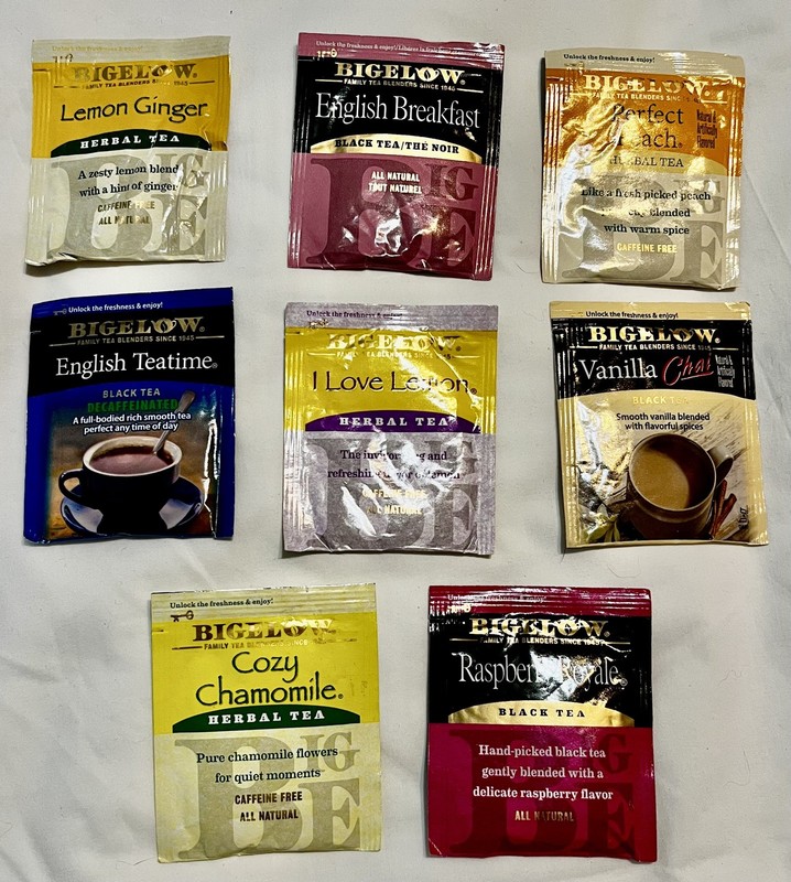 Bigelow Vanilla Chai/Raspberry/Lemon/Peach/Ginger/English Breakfast Tea Bags.