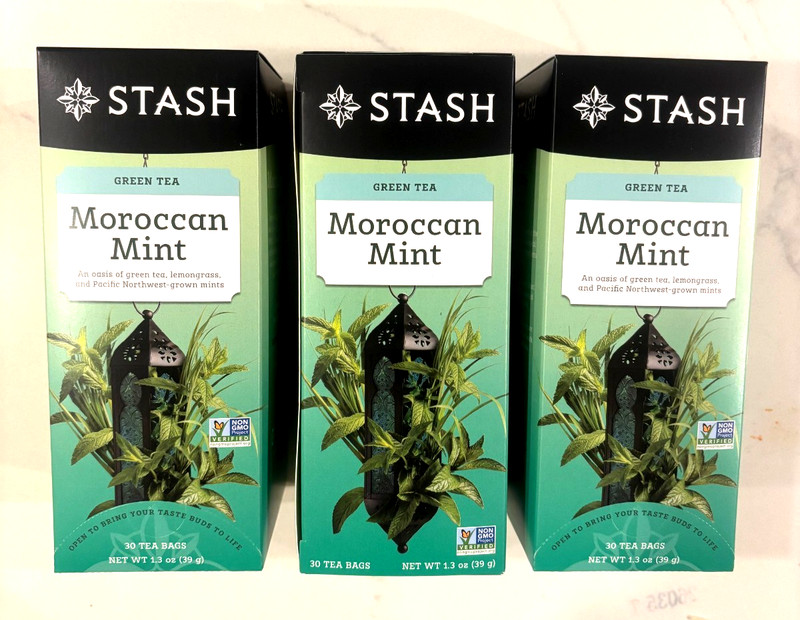 3x Stash Tea Moroccan Mint Green Tea , Caffeinated, Tea Bags  90 Count
