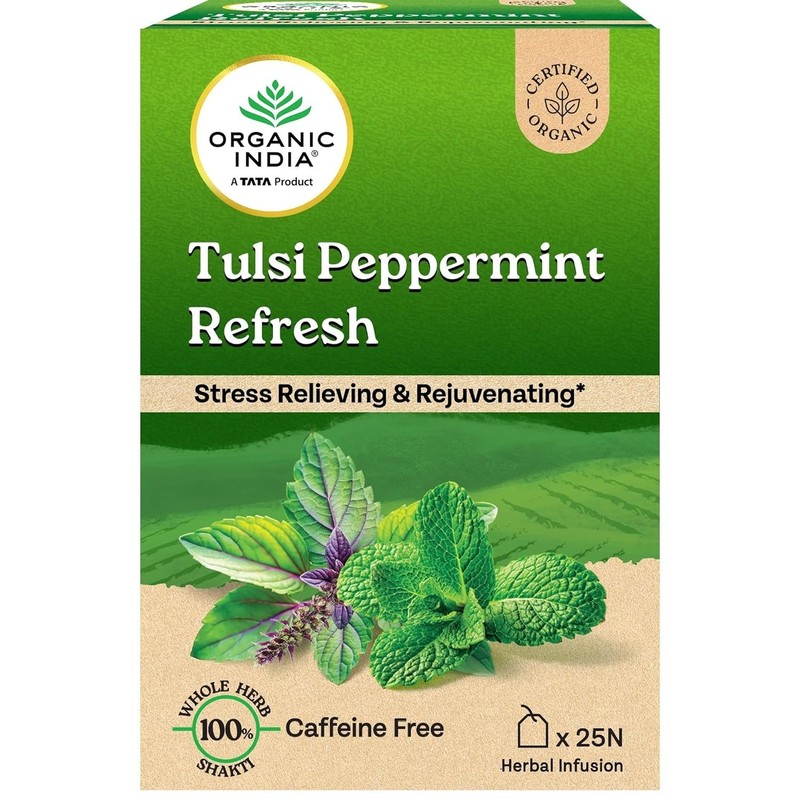 ORGANIC INDIA Tulsi Peppermint Refresh – Stress Relieving Herbal Tea | 25 Tea