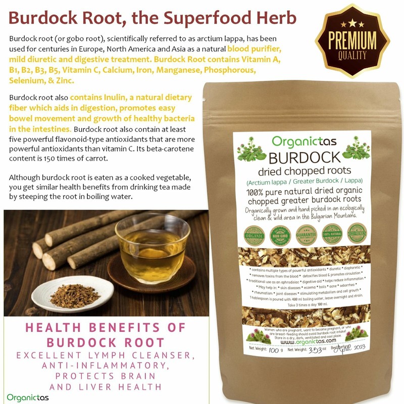 Burdock Root Tea Organic Dried Cut Loose for Detox Tea Infusion Health Benefits gallery