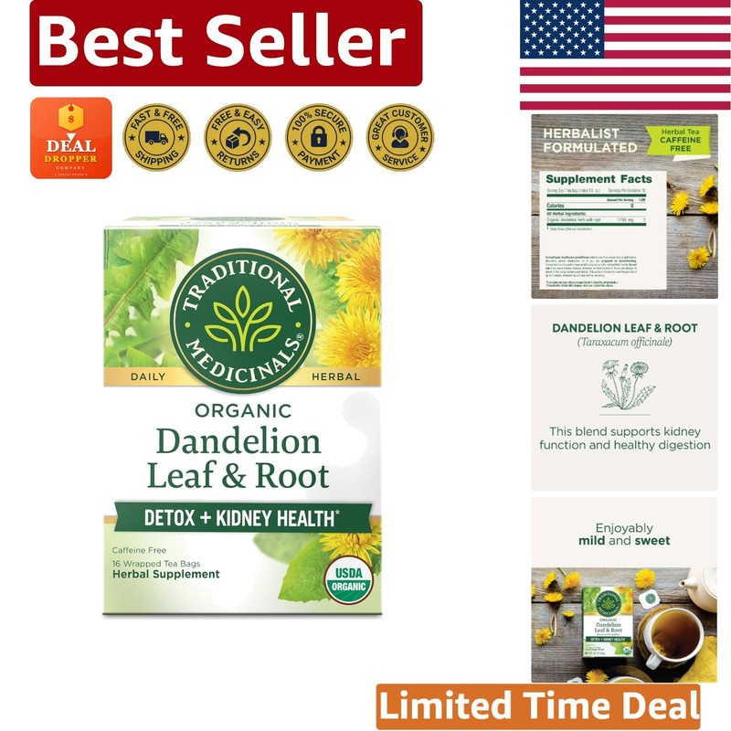Organic Dandelion Leaf & Root Tea – Detox and Digestive Support – 16 Bags