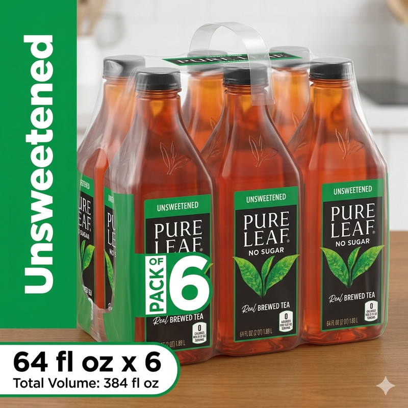 Pure Leaf Real Brewed Unsweetened Tea 64oz 6 Pack Bottled Beverage