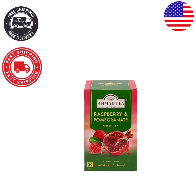 20 Count Ahmad Green Tea Bags – Raspberry & Pomegranate Flavor, Allergen-Free