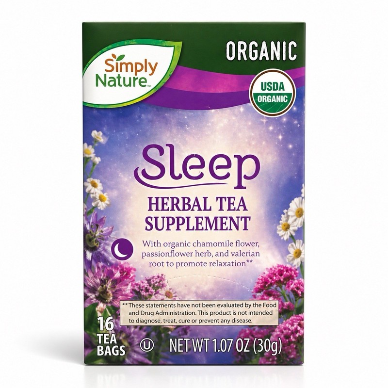 Organic Sleep Tea Chamomile Valerian Root Herbal Blend Nighttime Relaxation 16Ct