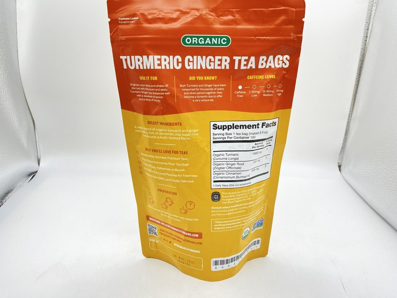 Organic Turmeric Ginger Tea - Eco-Conscious Tea Bags - 100 Count gallery
