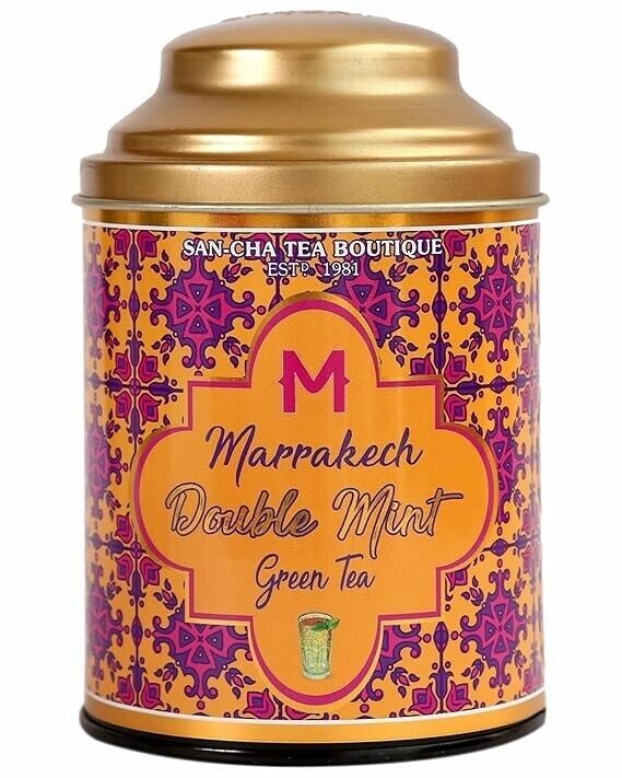 SAN CHA Marrakech Double Mint Green Tea 100 Gram Two Mint Blend Brew , Spearmint