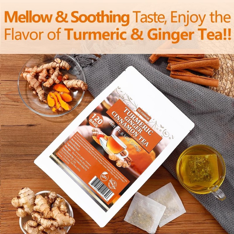 120 Turmeric, Ginger, Cinnamon Blend Tea Bags, 100% Natural & No Additives &... gallery