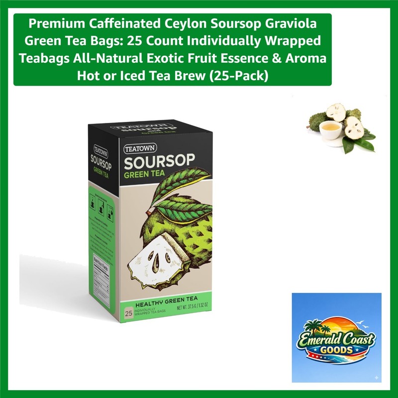 Individually Wrapped Ceylon Soursop Green Tea Bags – 25 Count for Aromatic Bliss