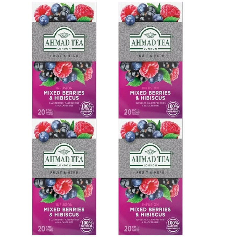 Ahmad Tea Mixed Berries & Hibiscus Tea 20 Bags Fruity & Refreshing (Pack Of 4)