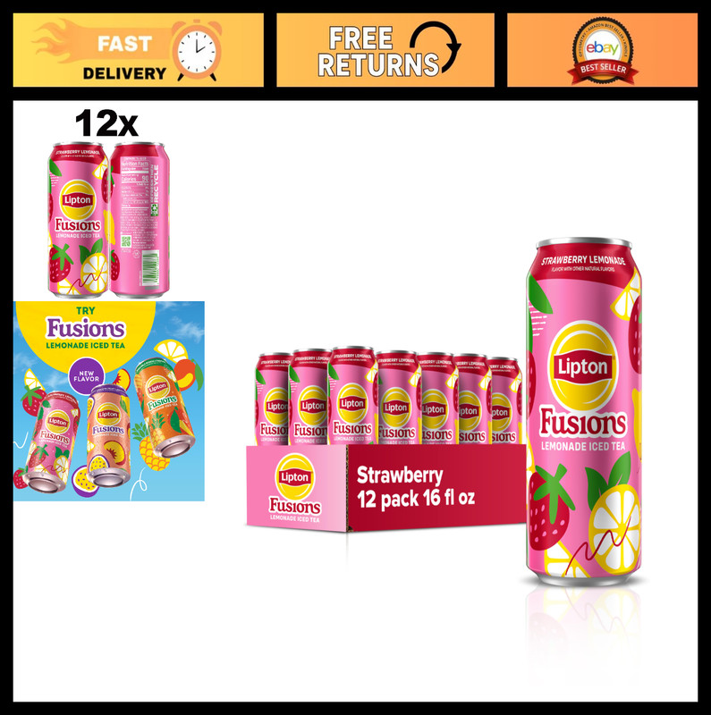 Strawberry Lemonade Iced Tea Fusions, 16 Fl Oz Cans, 12-Pack Refreshing Drink