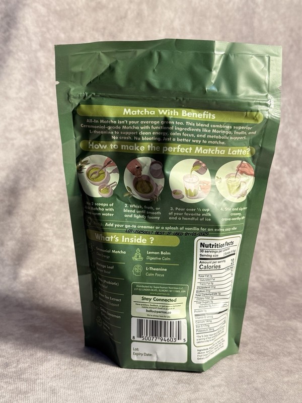 Parrox All-In Matcha Powder Creamy Matcha Zero Sugar Vegan Non-GMO 4.76 oz gallery