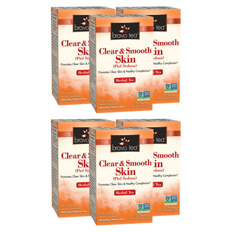 Clear & Smooth Skin Tea by Bravo Tea (6 Boxes of 20 Teabags Each)