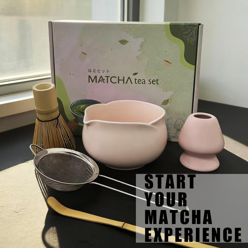 Matcha Whisk Set, Ceramic Matcha Set, Matcha Bowl with Spout and Whisk, 5 pcs... gallery