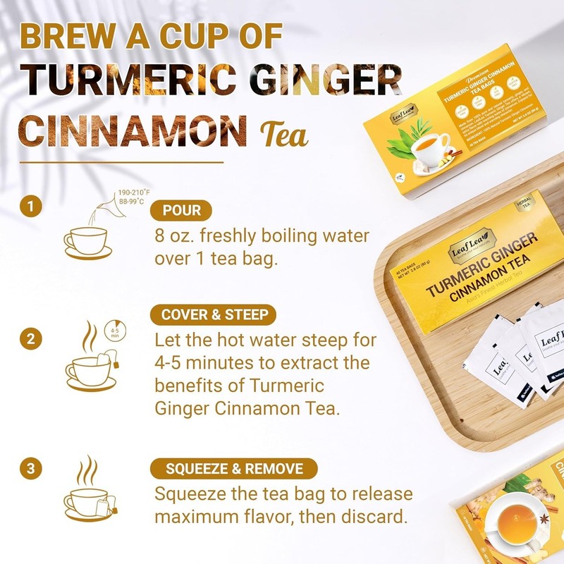 40 Turmeric Ginger Cinnamon Tea Bags, 100% Natural Ingredients Herbal Tea, Turme gallery