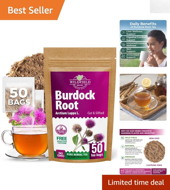 50 Count Burdock Root Herbal Tea Bags – Decaffeinated & Gluten Free