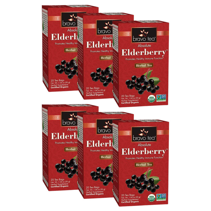 Absolute Elderberry Tea by Bravo Tea (6 Boxes of 20 Teabags Each)