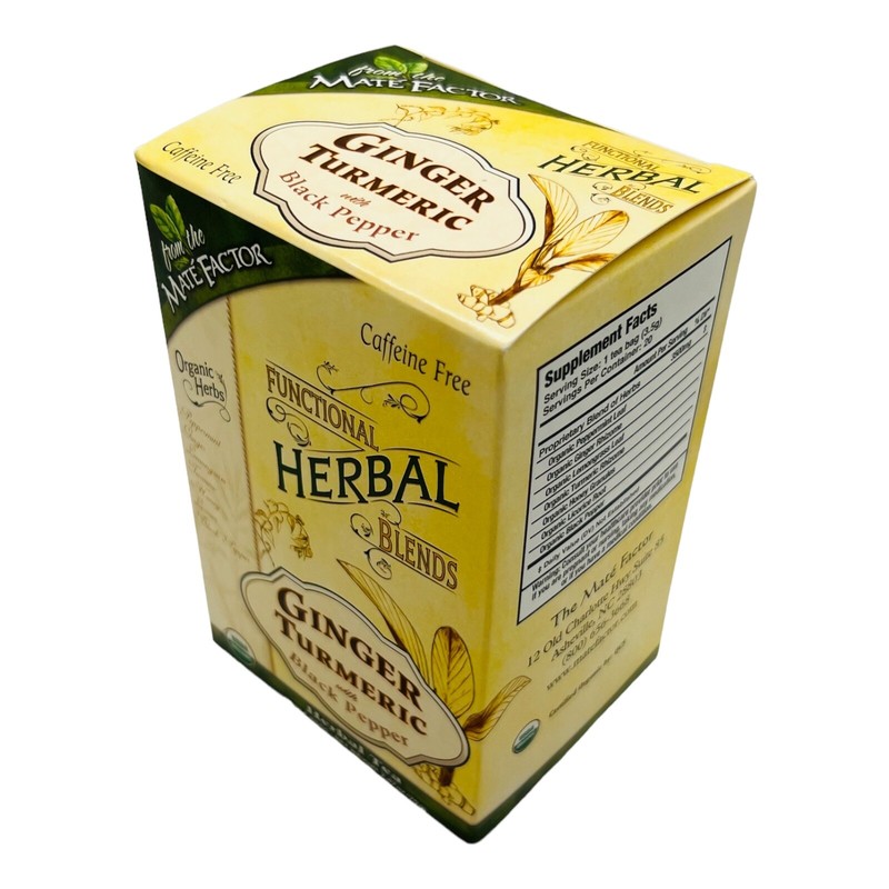 Mate Factor Herbal Tea Ginger & Turmeric with Black Pepper Blend 20 Bags 05/25 gallery