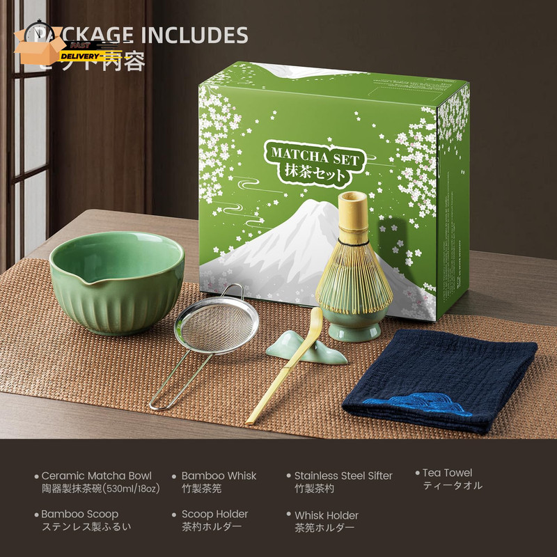 Matcha Whisk Set, Matcha Kit Includes Ceramic Matcha Bowl, 7 Pcs Matcha Tea Gre gallery