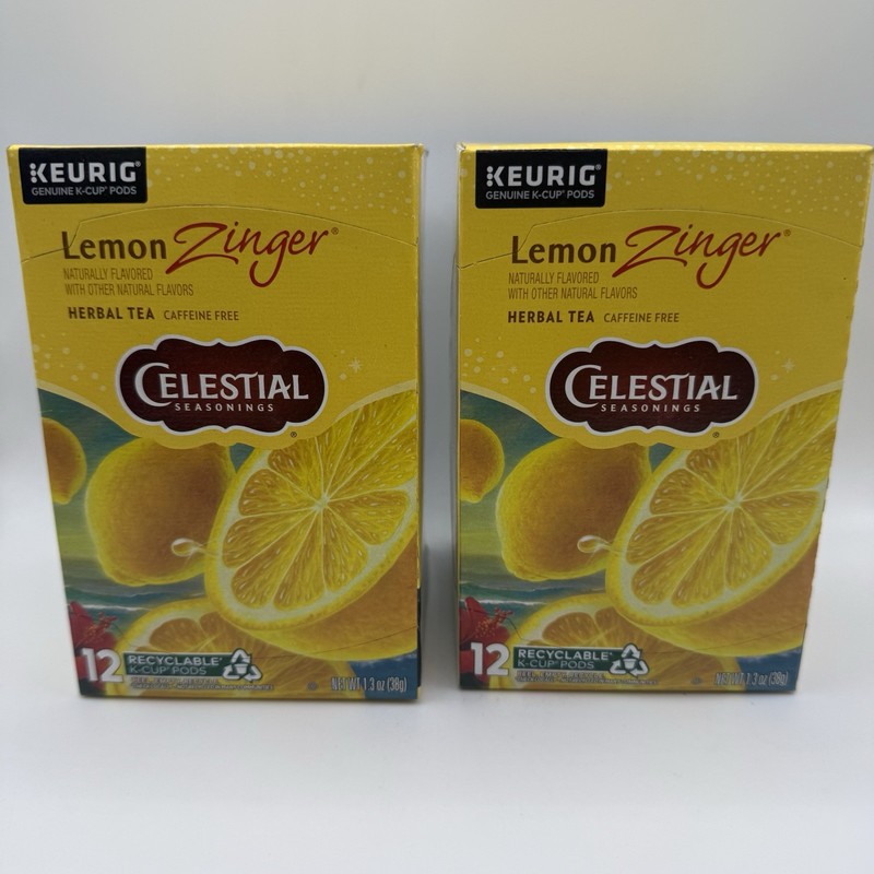 Celestial Seasonings Lemon Zinger Tea K-Cups 24 Count 2 Boxes Exp 12/2026