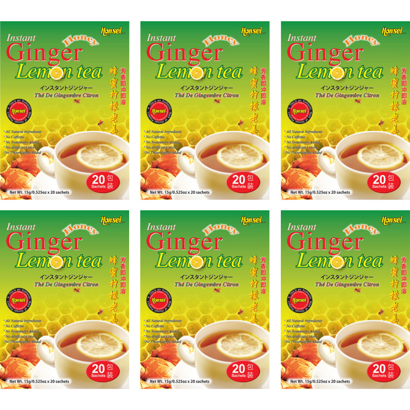 Honsei Instant Ginger Honey Lemon Tea, 15g/0.52 oz.20 Sachets Each Box - 6 PACK