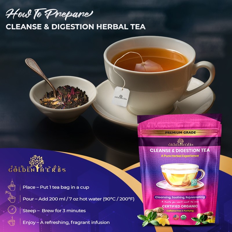 Golden Herbs Cleanse & Digestion Herbal Tea – Natural Detox & Gut Support gallery
