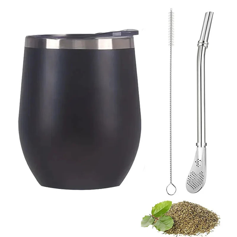 3pcs Stainless Steel Yerba Mate Cup Set: 350ML Gourd, Bombillas & Brush