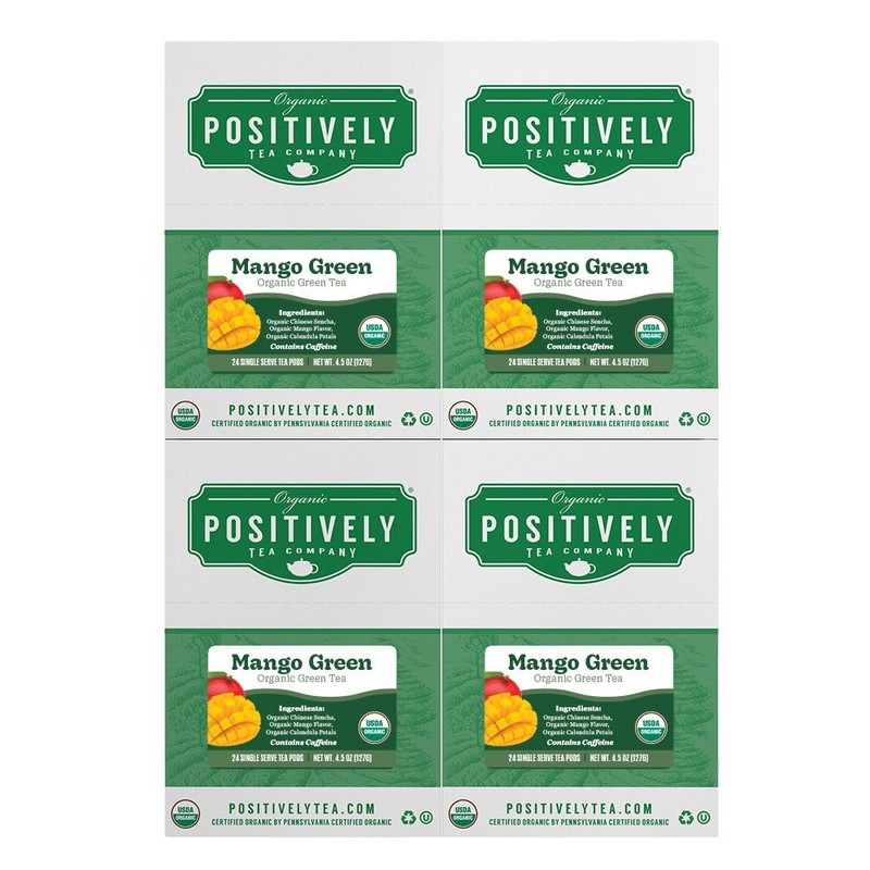 Positively Tea | Organic Mango Green Tea | 96 Pods, Keurig Compatible