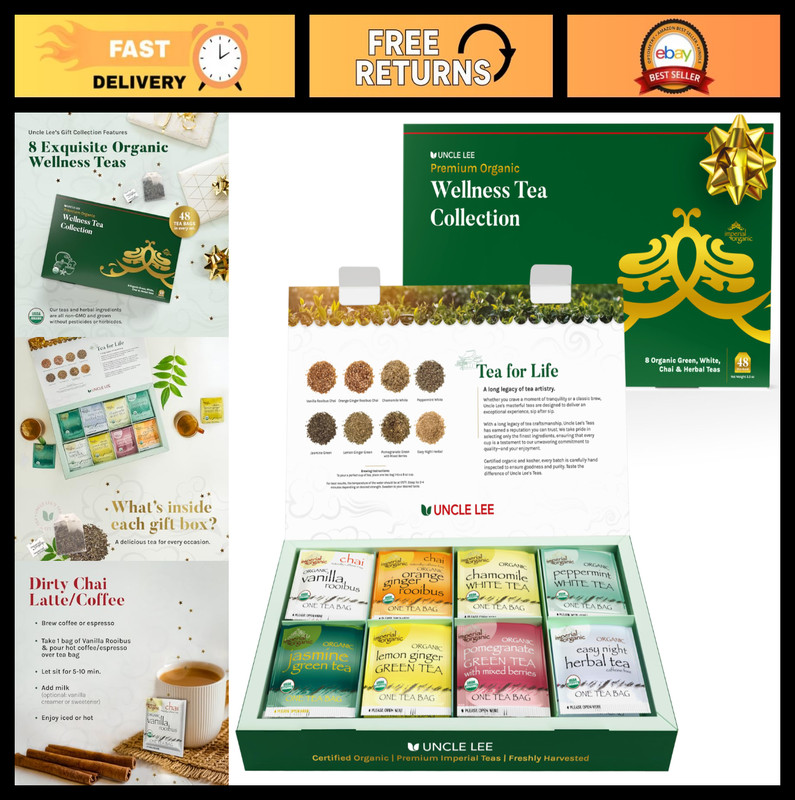 Organic Tea Variety Gift Set – Wellness Collection, 8 Flavors, Premium Gift Box,