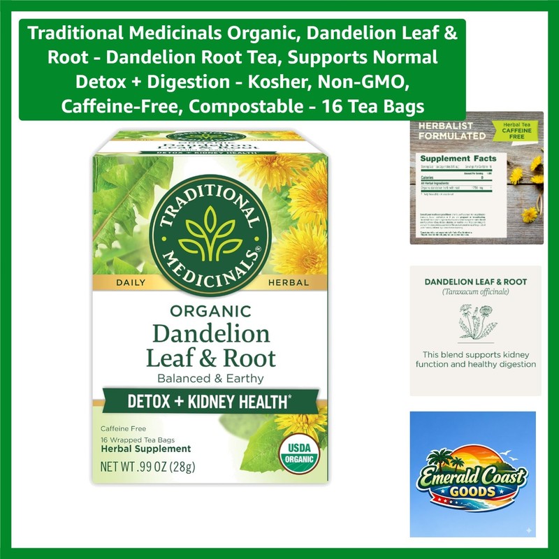 Organic Dandelion Root Tea – Detox & Digestion Support – 16 Caffeine-Free Bags