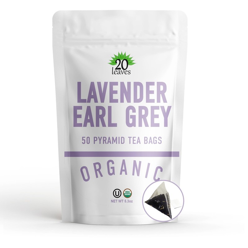 Lavender Earl Grey Black Tea - 100 Certified Organic - 50 Pyramid Tea Bags Sa...