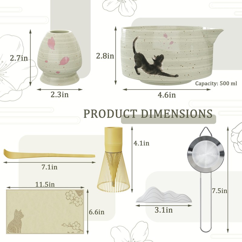 Complete 8-Piece Matcha Set – Japanese Matcha Tea Ceremony Kit with Cat Print... gallery