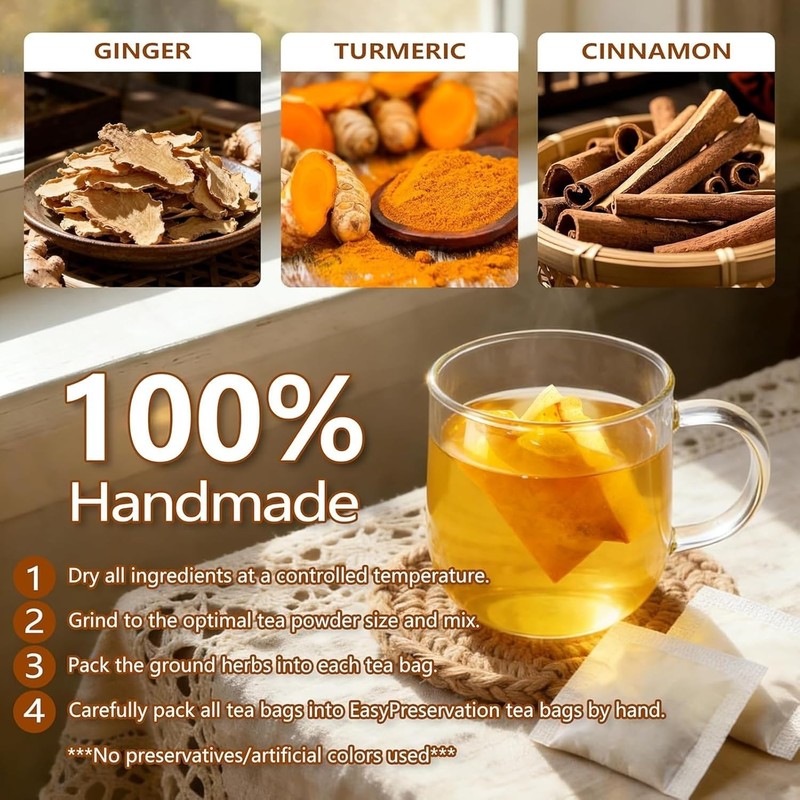30 Premium Turmeric Ginger Cinnamon Tea Bags, 100% Natural Ingredients Herbal Te gallery